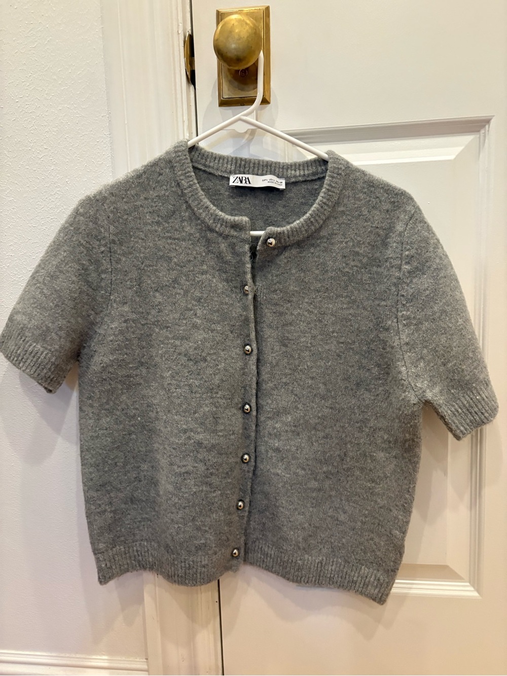 Zara Grey Short-Sleeve Button Cardigan
